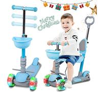 3 Wheel Scooter for Kids Age 3-8 Kick Scooter with Removable Seat & Light Up Wheels, 5 in 1 Height Adjustable Lean to Steer Lightweight Scooter for Toddler Children Boys Girls (Blue)