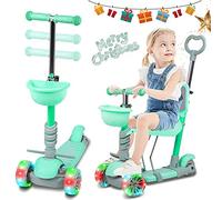 3 Wheel Scooter for Kids Age 3-8 Kick Scooter with Removable Seat & Light Up Wheels, 5 in 1 Height Adjustable Lean to Steer Lightweight Scooter for Toddler Children Boys Girls (Green)