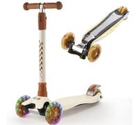 3 Wheel Scooter for Kids Ages 6-12,Kids Scooter with Light Up Wheels, Sturdy Deck Design, and 4 Height Adjustable Suitable for Kid Ages 3-12 (Beige)