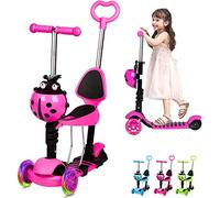 3 Wheel Scooter for Kids Toddler Age 3-6, Kick Scooter with LED Flashing Light Up Wheels, Removable Seat&Push Handle, Adjustable Handlebar, Lightweight Scooters Toddlers Children Boys Girls