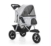 3 Wheels Dog Pram Stroller for Medium Small Dogs with Large Wheels, Pet Stroller for Cats/Dogs Pushchair Carrier Dog Strollers Foldable Cart with Cup Holder, Loading 55 Ibs(Grey a)