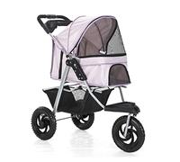 3 Wheels Dog Stroller for Medium Small Dogs with Large Wheels, Pet Stroller for Cats/Dogs Pushchair Carrier Dog Strollers Foldable Dog Pram with Cup Holder, Loading 55 Ibs(Purple)