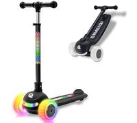 3-Wheels Kids Scooter with LED Light-up Wheels Handlebar & Deck 3 Wheel Folding Scooter for Toddlers Girls Boys Ages 3-12 Lean to Steer, Extra-Wide Wheels, Kick Scooter for Children