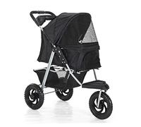 3 Wheels Pet Dog Pram Stroller for Cats/Dogs, Dog Stroller Pushchair Travel Carrier for Medium Small Dogs with Large Wheels, Pet Cat Stroller with Cup Holder, Loading 25 Kg(Nero)