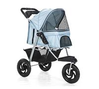 3 Wheels Pet Stroller for Cats/Dogs Pushchair Carrier Dog Stroller for Medium Small Dogs with Large Wheels Dog Strollers Foldable Dog Pram with Cup Holder (Khaki) (Blue)