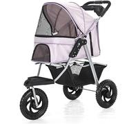 3 Wheels Pet Stroller for Cats/Dogs Pushchair Carrier with Large Wheels Foldable Dog Pram with Cup Holder Loading 25 Kg (Blue) (Pink)