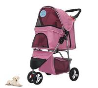 3 Wheels Pet Stroller with Storage Basket for Medium Small Dogs Cats, Jogger Cat Dog Cage, Travel Folding Carrier Stroller,Pink