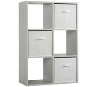 (3 White Drawers) Charles Jacobs Grey 6 Cube Open Book Shelf Storage Unit