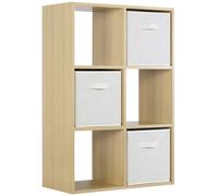 (3 White Drawers) Charles Jacobs Oak 6 Cube Open Book Shelf Storage Unit