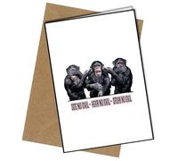 3 Wise Monkeys Funny A5 Birthday Card | Envelope Included | Blank Inside | Unique Design | Personalised Free of Charge
