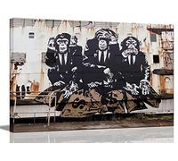 3 Wise Monkeys Graffiti Banksy Canvas Wall Art Don't Listen Don't Look Don't Talk Teen Boy Room Picture Wall Decor Man Cave Gorilla Print Poster Painting for Living Room Bedroom Home Decor(16X24in)