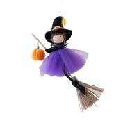3. Witch Hanging Ornament With Pumpkins - Seasonal Door Window Wall Decor For X Mas Halloween Parties Hanging Decorations
