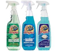 3 Witches Bundle Gift Set 1 Quitagrasas Degreaser 1 Bano Disinfectant 1 Glass Window Cleaner Powerful Household Scented Any Room Home Bathroom Kitchen Surface Limescale Dirt Remover Spray 750ml