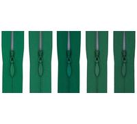 #3 Woven Tape Invisible Zip (Close End), 12 inch (30.5cm), for Medium Fabrics, Pack of 5 - 5 Different Shades (Forest & Teal Greens)