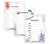 3 Writing Pad Notepads with Weekly Plan, To Do List and Shopping List, Daily Planner and Weekly Planner for School, University and Household, Paris Notepad Set 8, DIN A5