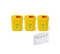 3 x 0.2L Sharps Disposal Bins with 20 Alcohol Wipes - Compact & Secure Sharps Containers for Safe Disposal at Home, Work, Travel or Salon - Ideal for First Aid, Tattoo and Beauty Use (0.2)