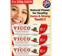 3 X 100g Vicco Ayurvedic 18 Herbs Herbal Gum Teeth Care Toothpaste Fluoride-Free
