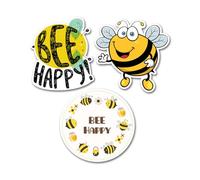 3 x 10cm Happy Bee Vinyl Stickers - Bumble Bug Insect Animal Travel Holiday Funny Kids Girls Boys Men Women Scrapbook Sticker #82202