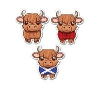 3 x 10cm Highland Cow Stickers - Cattle Scottish Scotland Tartan Animals Kawaii Funny Kids Girls Boys Men Women Scrapbook Sticker #82147