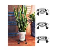 3 x 11" Plant Pot Wheels Mover Trolley Caddy Garden Plate Metal Stand