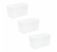 3 x 110 Litres CLEAR PLASTIC Extra Large Storage Box With Lids Strong Nestable