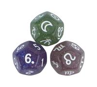 3 x 12 Sided Glitter Divination Dice for Astrology Lovers Features colorful astrological game dice with balanced rolls and grains