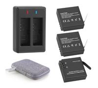 3 x 1350mAh Batteries with Charger, Compatible for AKASO Brave 7 LE (Not for Brave 7), WOLFANG GA400/GA420/GA460, XTU S3/S6, Rollei 6s Plus/8s Plus/9s Plus/10s Plus/11s Plus