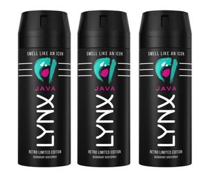 3 x 150ml Lynx JAVA Retro Limited Edition Deodorant Body Spray For Men