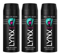 3 x 150ml Lynx JAVA Retro Limited Edition Deodorant Body Spray For Men