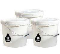 3 x 15L Plastic Bucket Pail + Handle & Lid - Heavy Duty ¦ Food Grade BPA Free ¦ Multi-use Fermentation Feed Dry Food Liquid Chemicals Hydroponics Storage Container WHITE