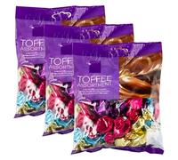 3 x 200g Bags Premium Toffee Assortment, Individually Wrapped Flavoured Chewy Toffees, Double Devon | Brownie | Salted Caramel | Coffee Latte (600g)