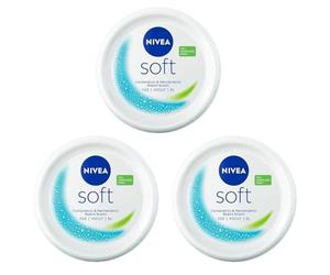 3 x 200ml NIVEA Soft Moisturising Cream Face Body & Hands Vitamin E & Jojoba oil