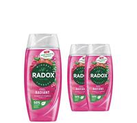 3 x 225ml Radox Feel Radiant Shower Gel with Strawberry and Raspberry Fragrance