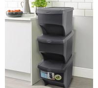 3 x 22L Recycle Bins Food Stackable Waste Recycling Kitchen Garden Dustbin Lids