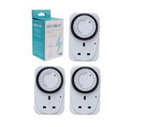 3 x 24hr timer plug - mechanical timer plug - uk 3 pin 24 hour timer plug - 15 minute segment IP20 white plug - energy saving plug in timer.