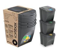 3 x 25L Recycle Bins Food Stackable Waste Recycling Kitchen Garden Dustbin Lids