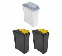 3 x 25L Slimline Recycle Bin with Flap Lid Kitchen Waste Feed Storage Dustbin UK