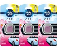 3 x 2ml Ambi Pur Car Air Freshener Vent Clip On Diffuser+ Refill - Flowers & Spring
