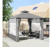 Outsunny 3 x 3 m Garden Gazebo, Outdoor Gazebo Canopy Shelter, Black - Light Grey - Metal, Polyester Fabric - 2.97L x 2.97W x 2.85H m