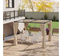 Outsunny 3x3m Retractable Pergola Canopy w/ Curtains - Beige, Cream