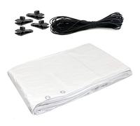 3 x 3 m Tarpaulin Waterproof Heavy Duty Cover Ground Sheet Camping Multipurpose Furniture Caravan with 4 Tarp Clips and 10 m / 32 ft Bungee Cord (White - 90 GSM)