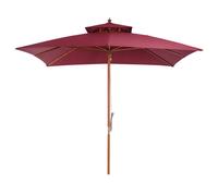 3 x 3 meter Patio Parasol Garden Umbrellas Sunshade Outdoor Wood Wooden Parasol Canopy Double Tier Wine Red