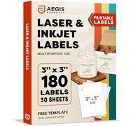 3" X 3" Square Printable Labels for Inkjet and Laser Printers - 30 Sheets, 180 Matte White Custom Stickers for Business Logos, QR Code Stickers, Product Labeling - Aegis Adhesives Template S003A
