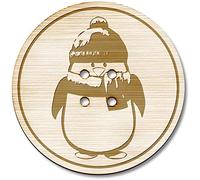 3 x 38mm 'Cute Penguin' Large Round Wooden Buttons (BT00058785)