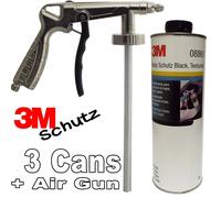 3 x 3M Car Body Schutz Black Vehicle Underseal 1lt 08861 + Underbody Coating Gun