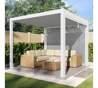 3 x 3m Heavy Duty White Aluminium Pergola with Louvred Shutter Roof with Two Textilene Side Panels