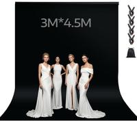 3 x 4.5m Black Backdrop, Photo Backdrop, High-Density Polyester Fabric, Pole Bag Design with Four Clips and a Storage Bag, Suitable for Photo Studios and Video Background Systems