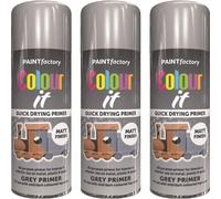 3 x 400ml GREY PRIMER MATT SPRAY QUICK DRYING WOOD DIY PLASTIC METAL