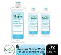 3 x 400ml Simple Water Boost Micellar Cleansing Water for Dehydrated Skin