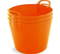 3 X 42L Orange Large Flexi Tub Home Garden Flexible Storage Colour Bucket Basket